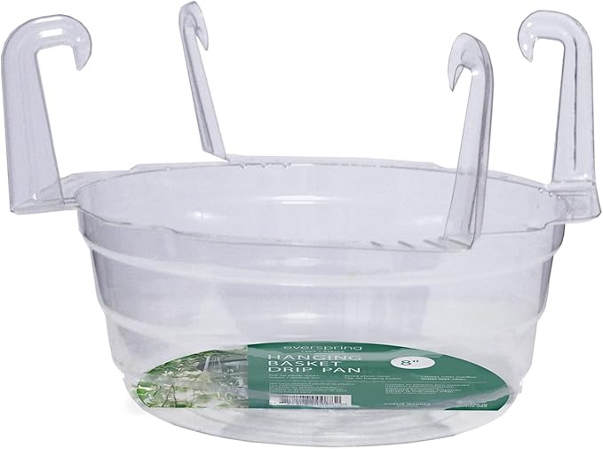 Curtis Wagner Plastics Hanging Basket Drip Pans (5-Pack) | Clear, Round (Diameter = 9" Base, 12" Top, 3.75" Depth) Hanging Plant Tray Saucer with Built-in Hooks & Water Catcher for Indoor & Outdoor