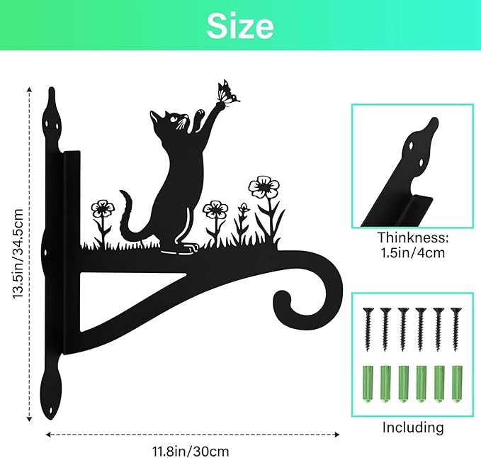 Plant Hangers Outdoor Iron Heavy Duty Ornamental Cat Silhouette Wall Mounted Hanging Plant Bracket for Flower Pot Lantern Bird Feeder Wind Chimes Christmas Decoration