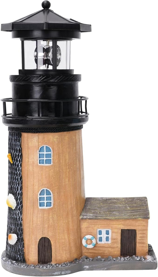 Solar Lighthouse with Rotating Beacon,11.1" Outdoor Garden Lighthouse Decor,Waterproof Statue Light House Lamp for Yard Lawn Patio Gifts