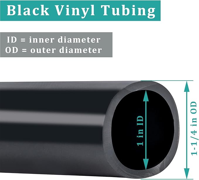 Black Vinyl Tubing 1” ID × 1 1/4” OD - 10 Feet PVC Flexible Plastic Tube Hybrid Hose, Transfer Water Air Oil for Pond Fountain Garden, Non-toxic and BPA free