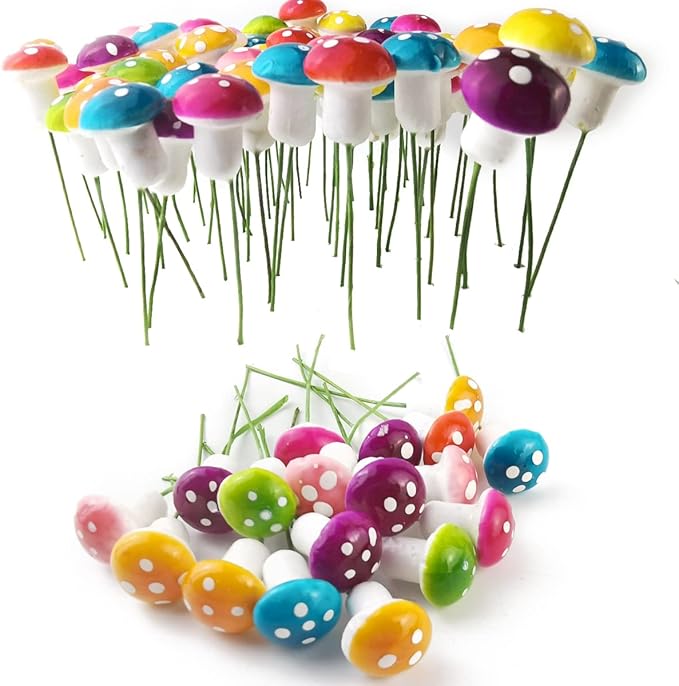 NSBELL 240PCS Fairy Garden Mushroom Mini Tiny Foam Mushroom Miniature Colorful Mushroom Artificial Fairy Garden Ornament for Flower Pot Micro Landscape Decoration