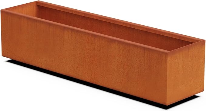 Corten Steel Planter Rectangle Outdoor Metal Garden Box Heavy Duty | Made in USA | Fully Assembled