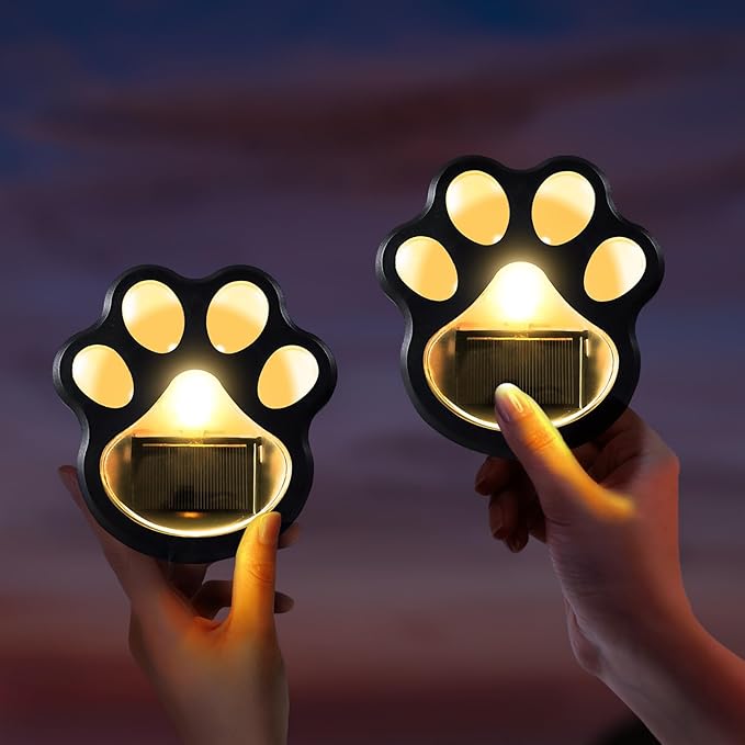 Set of 4 Wireless Solar Dog Paw Print Lights, 5.1" LED Garden Lanterns, Waterproof Outdoor Animal Pet Decor for Garden, Pathway, Yard & Patio, Multicolor Changing Lights