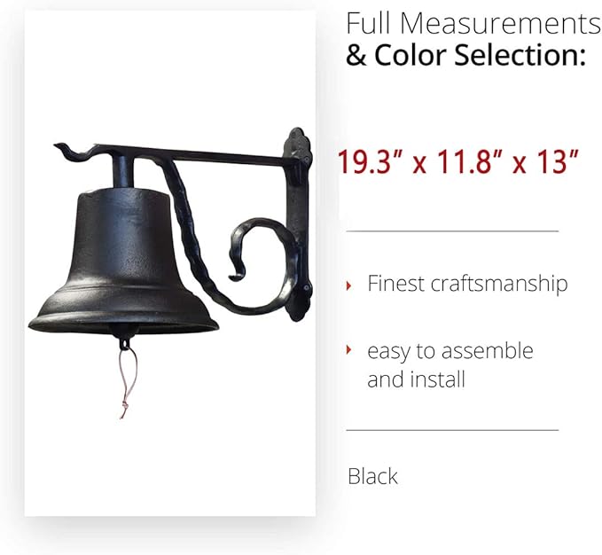 NACH Rustic Cast Iron Doorbell, Large Door Bells for Homes, Kitchen Door Bell, Dinner Bell, Black Doorbell, 19.3 x 11.8 x 13 Inches, JS-90-098