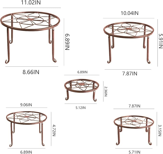 5 Pack Metal Plant Stands for Multiple Plant,Heavy Duty Flower Pot Stands for Outdoor Indoor Plants,Rustproof Iron Round Pot Shelf for Planter