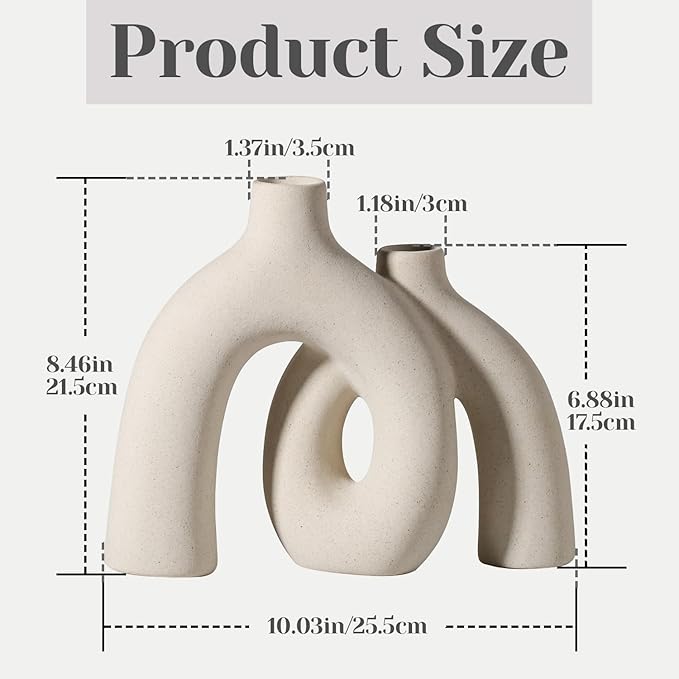 CEMABT Modern Nordic Boho Vase Set - Elegant Beige Matte Ceramic Home Decor for Living Room, Bookshelf, Mantel, Entryway Table & Console Décor | Shelf Decorations Gift