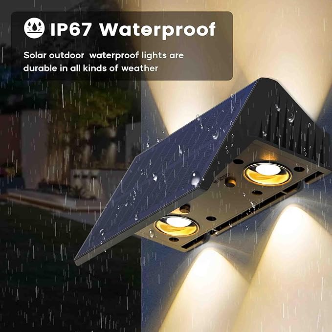 Fence Lights Solar Powered, 12-Pack Solar Fence Lights Up/Down Flexible Buttons, IP67 Waterproof for Outdoor, 120LM Bright, Auto Dusk to Dawn for Wall/Stairs/Yard/Railing/Deck/Pathway (Warm White)