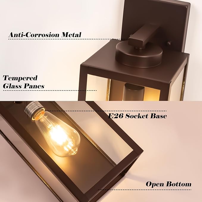 Oil-Rubbed Bronze Outdoor Wall Light Fixture, Large 16" ORB Exterior Wall Lantern, Farmhouse Porch Sconce Lighting, Modern Wall-Mounted Outside Lights for House, Garage, Patio Lamp