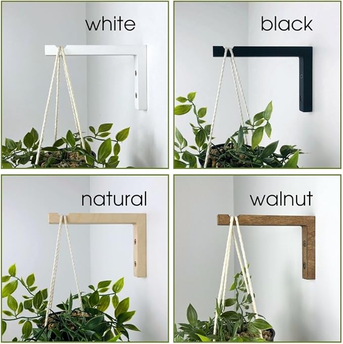 2-Piece Set of Plant Hooks for Wall 6 Inch - L-Shaped Mounted Wooden Plant Hook - Indoor and Outdoor Bracket Plant Hanger for Planters, Lanterns, Bird Feeders and Plant Basket (Black)