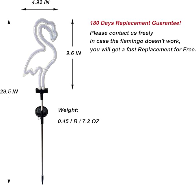 Flamingo Solar Garden Stake Lights, [Set of 2] Outdoor Solar Pathway Light for Lawn Patio Yard Walkway, Neon Pink Lighting (29.5" Height)