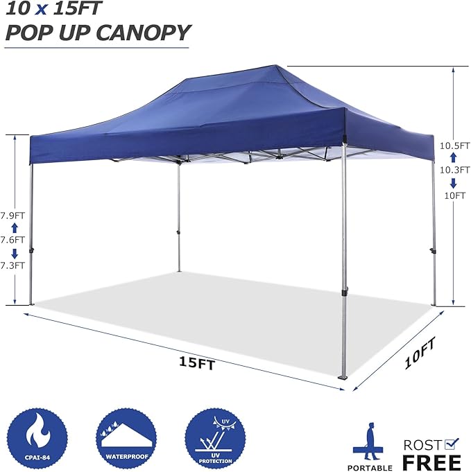 COBIZI 10x15 Pop up Canopy Heavy Duty Tent with 4 sidewalls Commercial Outdoor Canopy Event Tents All Season Wind & Waterproof Gazebo with Carry Bag, Dark Blue(Frame Thickened)