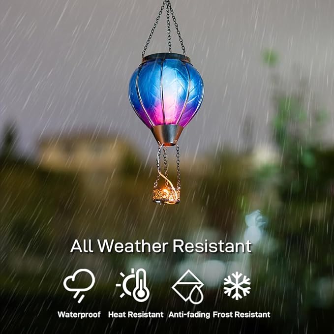 Starsoul Hot Air Balloon Solar Lantern with Candle Holder Glass Solar Hot Air Balloon Lantern with Flame Solar Hanging Hot Air Balloons Decorative for Lawn Porch Tree Yard