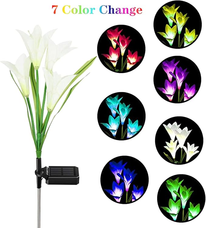 ZYLiWoo-Solar Flower Lights, 6 Pack Outdoor Lily Flower Lights, Multi Color Changing LED 24 Flowers Lily Flower Solar Garden Stakes Flower Lights， for Patio, Lawn, Garden, Yard Decoration