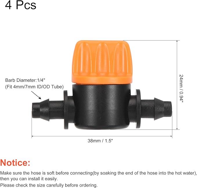 MECCANIXITY Micro Ball Valve 1/4" Barb Connector Shut Off Switch Plastic for Irrigation Drip Tube 4 Pack