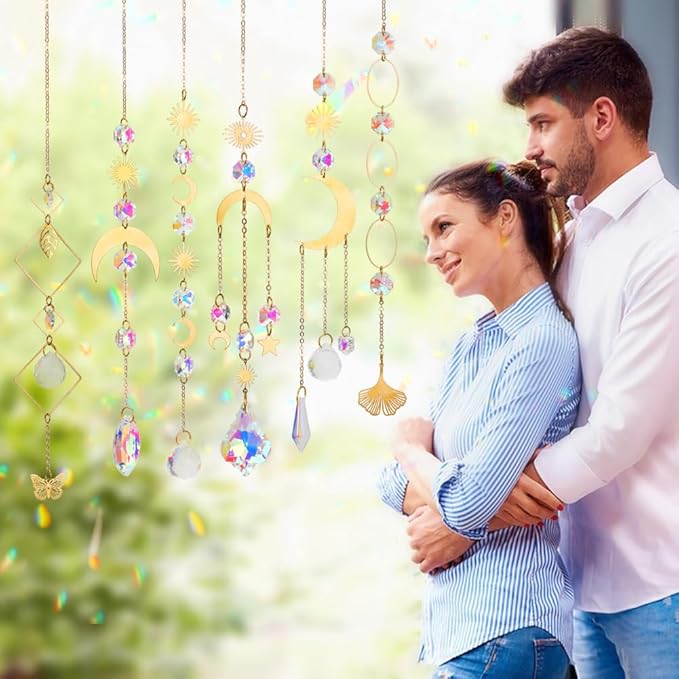 8 pcs Crystal Suncatchers Colorful Suncatchers for Windows Hanging Sun Catchers Indoor Outdoor Decor Christmas Tree Decorations Gifts for Thanks Giving Valentines Mother's Day