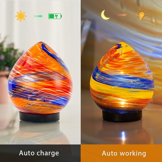 Outdoor Solar Lanterns, Colorful Glass Garden Lights, Decorative Outdoor Lantern Waterproof Solar Globe Lights for Lawn, Porch Decor-Orange