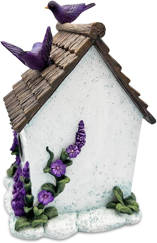 Spring & Summer-Themed Garden Statues – Adorable Outdoor Decor for Lawn, Patio & Porch (Lovely Floral Lavender Bird House Figurine, 7" Novelty Cottage Garden Decor)