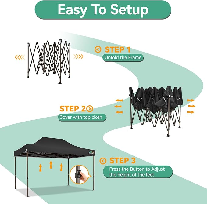 COBIZI 10x15 Pop Up Canopy Tent Heavy Duty Without Sidewall, Commercial Outdoor Easy Pop Up Gazebo for Party Wedding All Weather Waterproof UV 50+ with Roller Bag(Leg Upgraded),Black