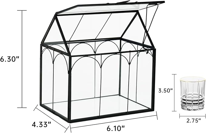 Ferrisland Glass Terrarium Plants with Lid, Black Geometric Terrarium Jar for Succulent Air Carnivorous Plant Moss Snail, House Shape Mini Tabletop Greenhouse Indoor Decor DIY Present (Only Terrarium)