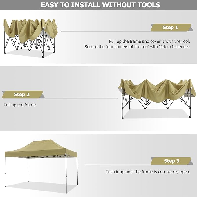 COBIZI 10x15 Heavy Duty Pop up Canopy Tent with 4 sidewalls Commercial Outdoor Canopy Wedding Party Tents for Wedding All Season Wind & Waterproof Gazebo with Carry Bag, Khaki(Frame Thickened)