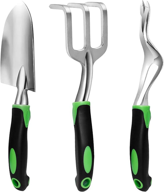 Garden Hand Tools Set,3PCS Aluminum Heavy Duty Gardening Tool Set,Weeding Tools Gardening,Soil Scoop,Hand Rake,Weeder,Non-Slip Rubber Grip, Ideal for transplanting, Weeding, Digging and Planting