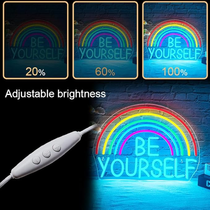Be Yourself Neon Sign Be Yourself Neon Signs for Wall Decor Dimmable Rainbow Neon Lights Classroom LED Light Up Sign for Bedroom Bookstore Reading Room Library Study Room Decoration