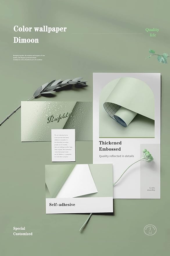 Dimoon 590''x23.6'' Green Peel and Stick Wallpaper Contact Paper Modern Self Adhesive Wall Paper Removable Renter Friendly Textured Solid Color Shelf Cabinet Vinyl Roll (590''x23.6'',Light Green)