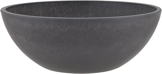 PSW Pot M30DC Collection Shallow Garden Bowl Low Planter for Succulents, Bonsai, Fairy Gardens, Herbs, 12-inch, Dark Charcoal