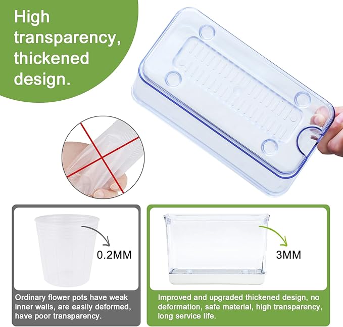 Self Watering Planter, 2 Pack African Violet Pots, Rectangular Self-Watering Clear Planters Box for Devil's Ivy, Spider Plants, Orchid. Flower Planting and Small Vegetables for Home Office