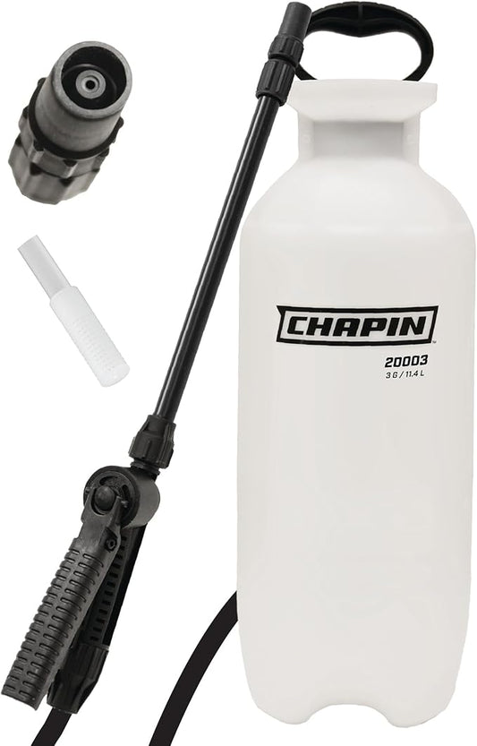 Chapin 20003 Made in USA 3 -Gallon Lawn and Garden Pump Pressured Sprayer, for Spraying Plants, Garden Watering, Lawns, Weeds and Pests, Translucent White