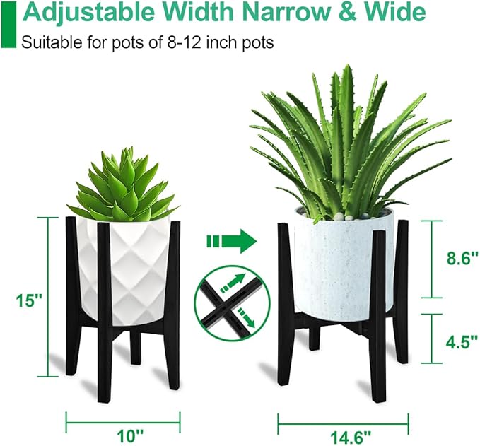 Plant Stand Indoor, Bamboo Plant Shelf, Adjustable Corner Plants Flower Holders Single Floor Plant Stand, Fits 8 to 12 Inches Pots,(Pot & Plant Not Included)(Black)