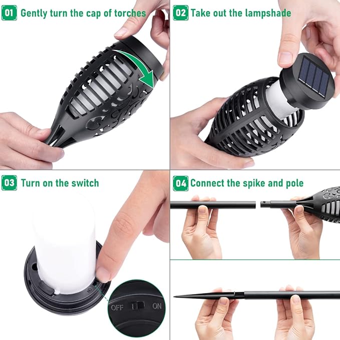 IkeeRuic Solar Lights Outdoor, Solar Torch Light with Flickering Flame for Garden Decor, Solar Garden Lights, Waterproof Outdoor Lighting, Flame Torches for Outside Patio Pathway Yard Decorations