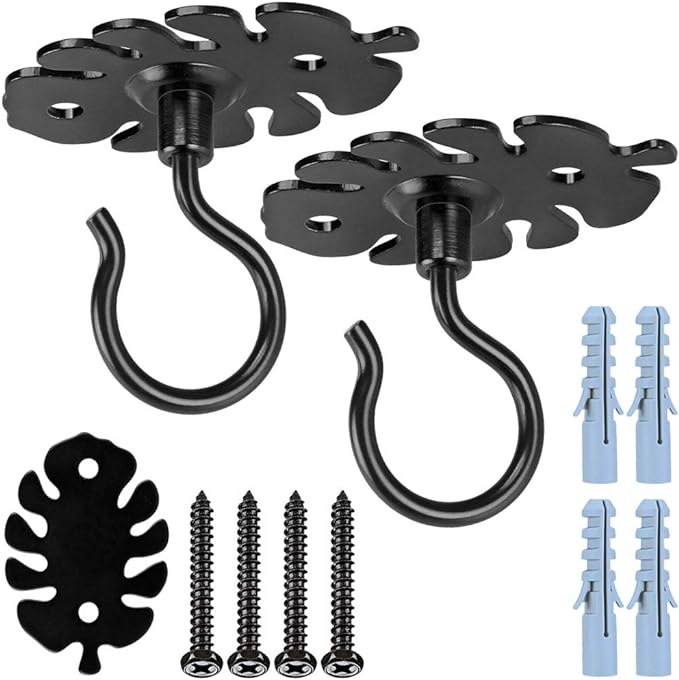 Dolibest Wall Mount Ceiling Hooks,Plant Hooks for Ceiling Metal Plant Bracket Iron Wall Mount Lanterns Hangers Hooks for Hanging Plants Lights, Outdoor Wire, Fairy Lights, Wind Chimes, Black(2PCS)