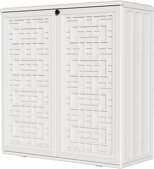 HOMSPARK Indoor/Outdoor Storage Cabinet with Doors and Shelf, 34”x16”x36” HDPE Plastic Storage Box for Patio, Bedroom, Bathroom, Living Room, Balcony, Multi-Purpose for Daily Tools, White