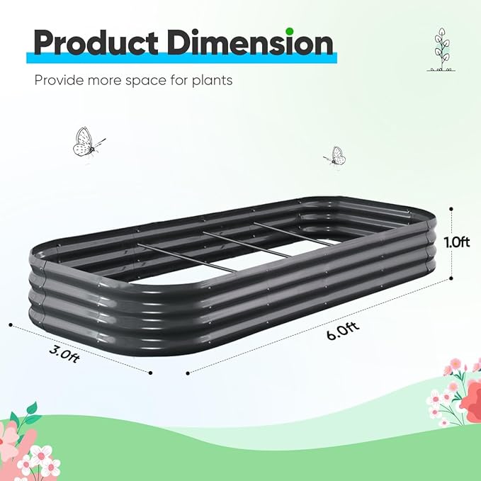 Quictent Galvanized Raised Garden Bed Kit, 6x3x1 ft Oval Metal Planter Box for Vegetables, Dark Grey