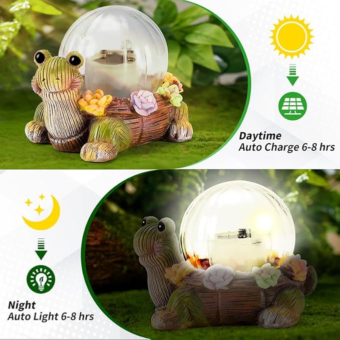Solar Mini Turtle Garden Statue Lights for Outdoor Decor with Cracked Glass LED Figurine Lighting Resin Succulent Tortoise Decorations for Patio Lawn Yard Home Housewarming Mom Wowen Gifts
