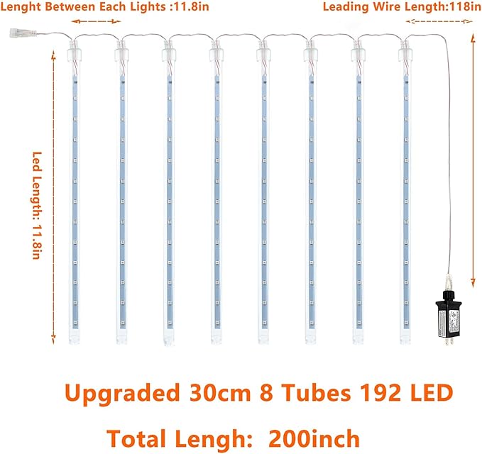 EXF 2-Pack Christmas Decorations Light Outdoor, Meteor Shower Lights 16 Tubes 384 LEDs Indoor Outdoor Rain Drop String Lights for Xmas Tree Roof (Blue)