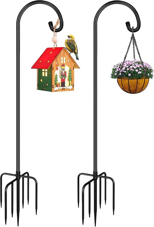 Shepherd Hook 108 Inch Tall Heavy-Duty Metal Garden Hanging Pole Stake for Bird Feeder Pole Plant Baskets, Black (2 Pack)