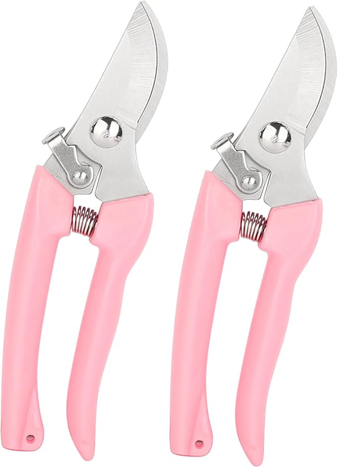 Garden Flower Shears Pruning Shears 6.9 inches Scissors Heavy Duty Plant Scissors for Cutting Flowers, Trimming Plants, Bonsai, Fruits Picking (Pink Handle 2pcs)