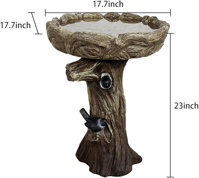 SKYFIRE 23” Tall Fibre Reinforced Concrete Birdbaths with Birds for Patio, Woodland Tree Trunk Decorative Outdoor Bird Bath for Garden，Pedestal Birdbaths for Outdoors, Garden, Patio, Lawn, Backyard
