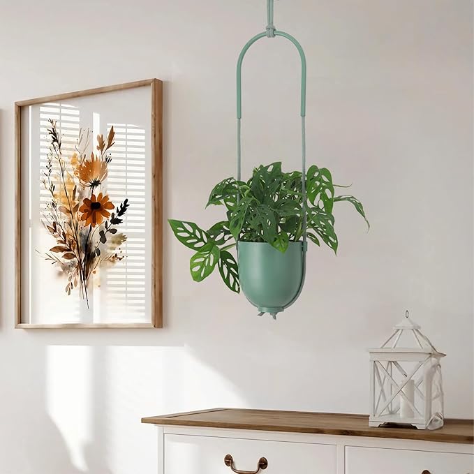 Metal Hanging Planter for Indoor Outdoor Plants Modern Wall and Ceiling Hanging Plant Holder Boho Flower Pot Hanger for Vines Succulents Ferns Room Decor(Green)