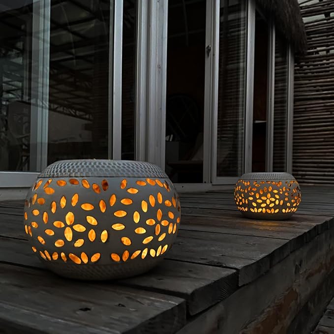 Solar Table Lantern Outdoor Waterproof-2PACK Dancing Flickering Flame Solar Light,White Metal Desktop Decorative Lamp Auto On/Off Lighting Dusk to Dawn for Indoor Desk Patio Garden Pathway Yard