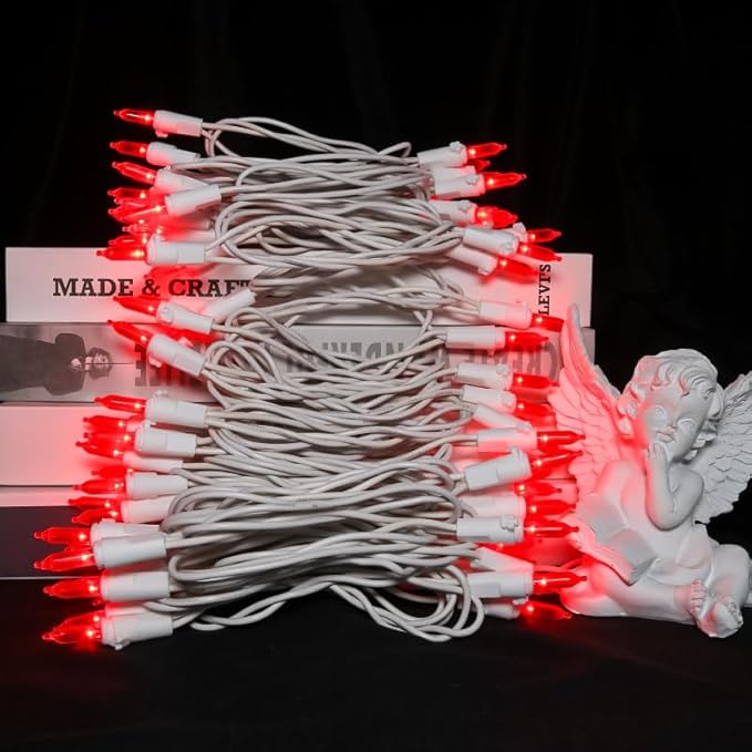 Red LED Christmas Lights - 100 Count Red Christmas String Lights for Tree, Party, Bedroom, Wedding, Indoor and Outdoor Valentines Day Decorations, 33 Feet White Wire, UL Certified, Connectable