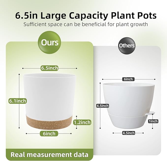 QCQHDU 6.5 inch Plant Pot, 2 Pack Planters for Indoor Plants with Drainage Holes & Saucer, Outdoor Flower Pots Home Garden Modern Decor