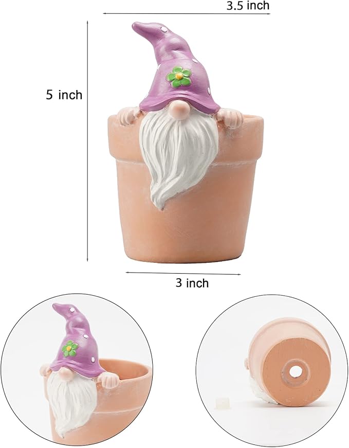 Newman House Studio Spring-Gnomes Flower-Pots Easter Decorations Cactus-Succulents - Easter Decorative Purple Planter Pots Unique Garden Pots with Drainage Hole for Indoor Outdoor 3 x 3.5 x 5 inch