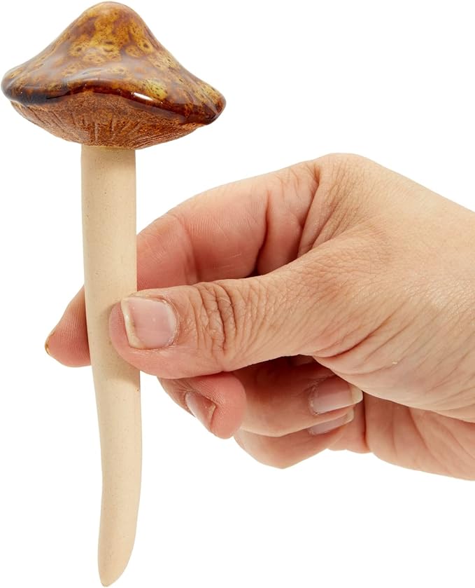 Juvale 4 Pack 5-inch Ceramic Mushroom Plant Garden Ornament and Decor - Outdoor Decoration Stakes for Planter Pots
