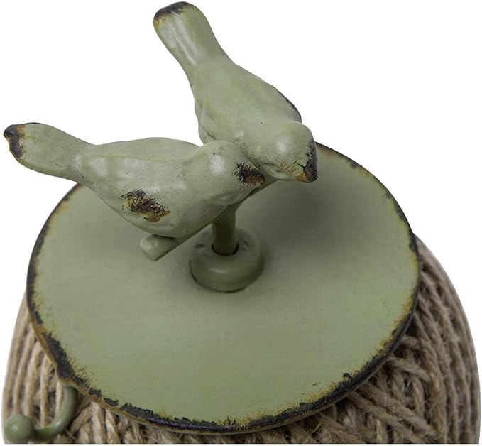 SOFFEE DESIGN Vintage Jute Twine Spool with Scissors Holder Set for Garden Farmhouse Kitchen Antique Twine and Scissors Set Green Birds