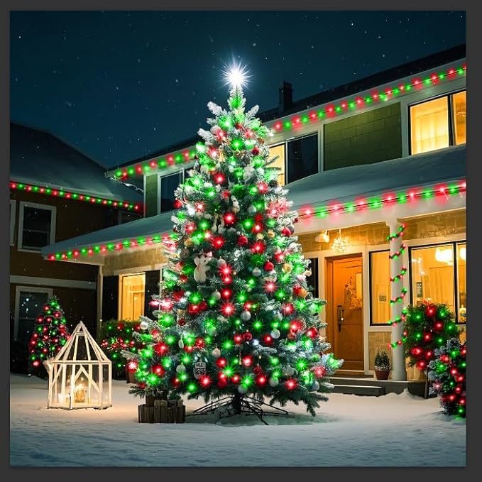 KNONEW 600FT 1500 LED Christmas String Lights Outdoor Green Wire Fairy Light 8 Modes & Timer Plug in Waterproof LED String Lights for Xmas Yard Tree Wedding Party Holiday Decorations(Red and Green)