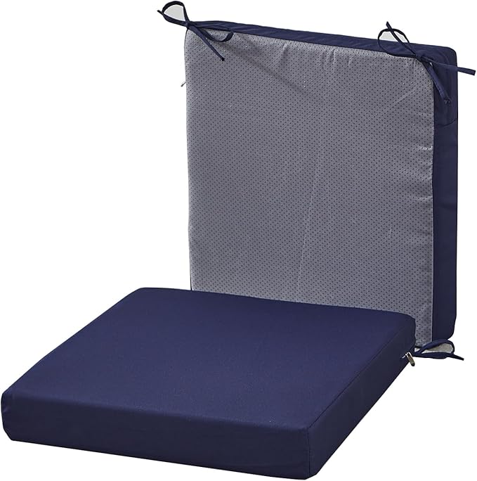 18.5 x 16 Inch Outdoor Chair Cushions for Patio Furniture, UV Resistant Non Slip Waterproof Replacement Patio Seat Cushion with Ties Set of 2, Navy Blue