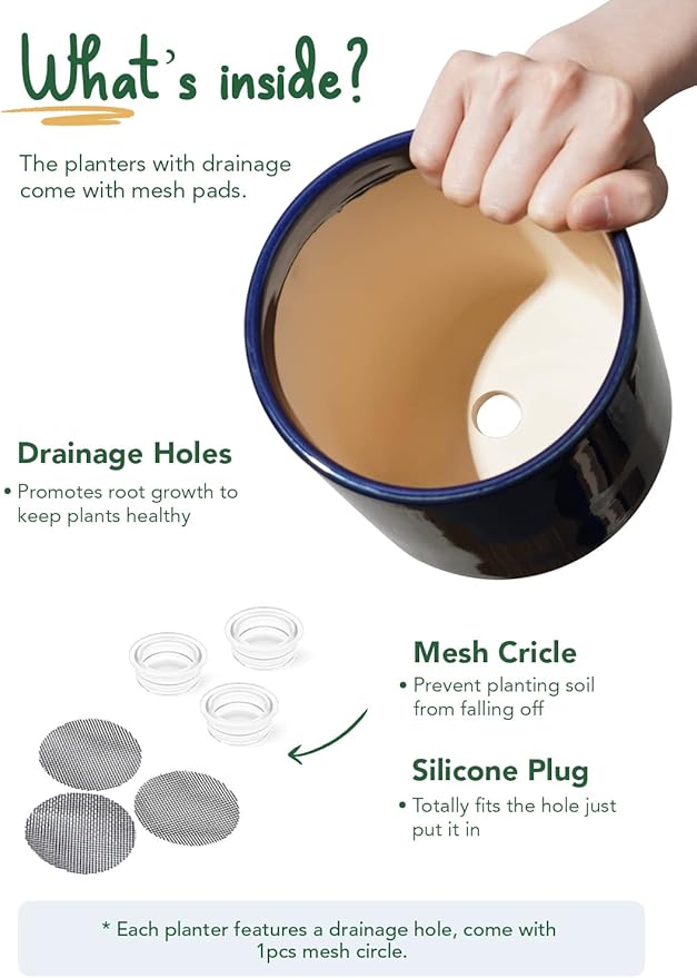 LE TAUCI Large Plant Pots Set, 10/8/6 Inch Ceramic Planters for Indoor Plants, Mid-Century Modern Flower Planter Pots with Drainage Hole and Plug, Cylinder Round Planter Pots, Set of 3, Sapphire Blue